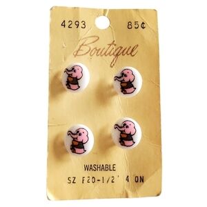 Boutique Vintage Pink Elephant Buttons Mint On Card